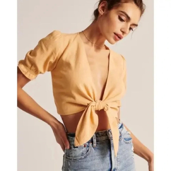 Abercrombie & Fitch Tops - Abercrombie & Fitch yellow linen tie top